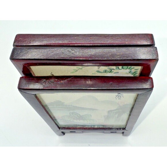 Vintage Mini Table Top Chinese Four Panel Screen 2 Sided Hand Painted 6.6”x14.5” - Picture 11 of 16